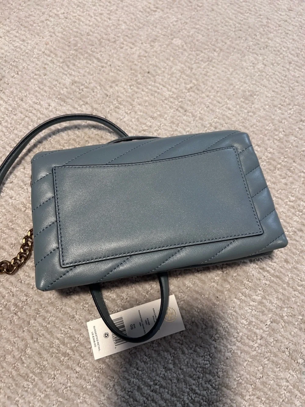 Tory Burch Quilted Slate Blue Leather Chain-strap Crossbody with Gold Logo - Picture 10 of 16